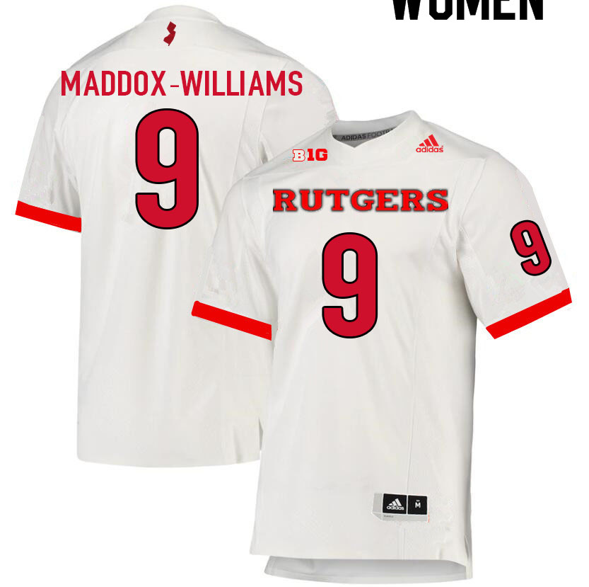 Women #9 Tyreek Maddox-Williams Rutgers Scarlet Knights College Football Jerseys Sale-White - Click Image to Close
